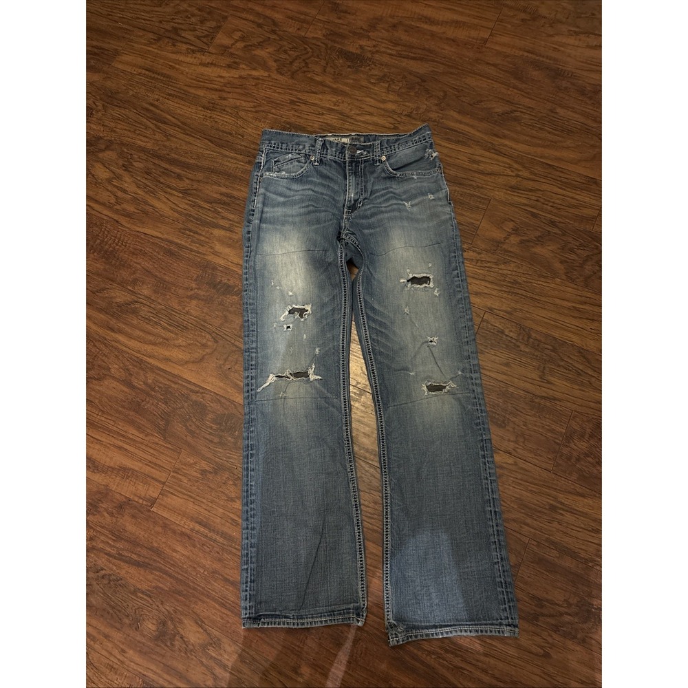 BKE Jake Straight Jeans Mens 31L Light Wash Distressed Destroyed Denim